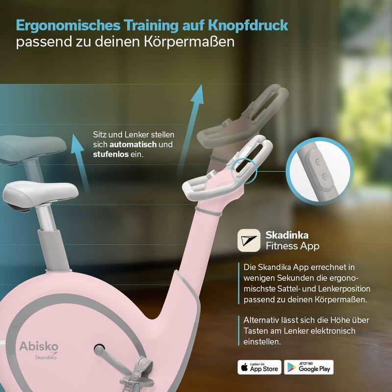 Vélo appartement ergomètre Abisko - Réglages auto selle et guidon - connecté