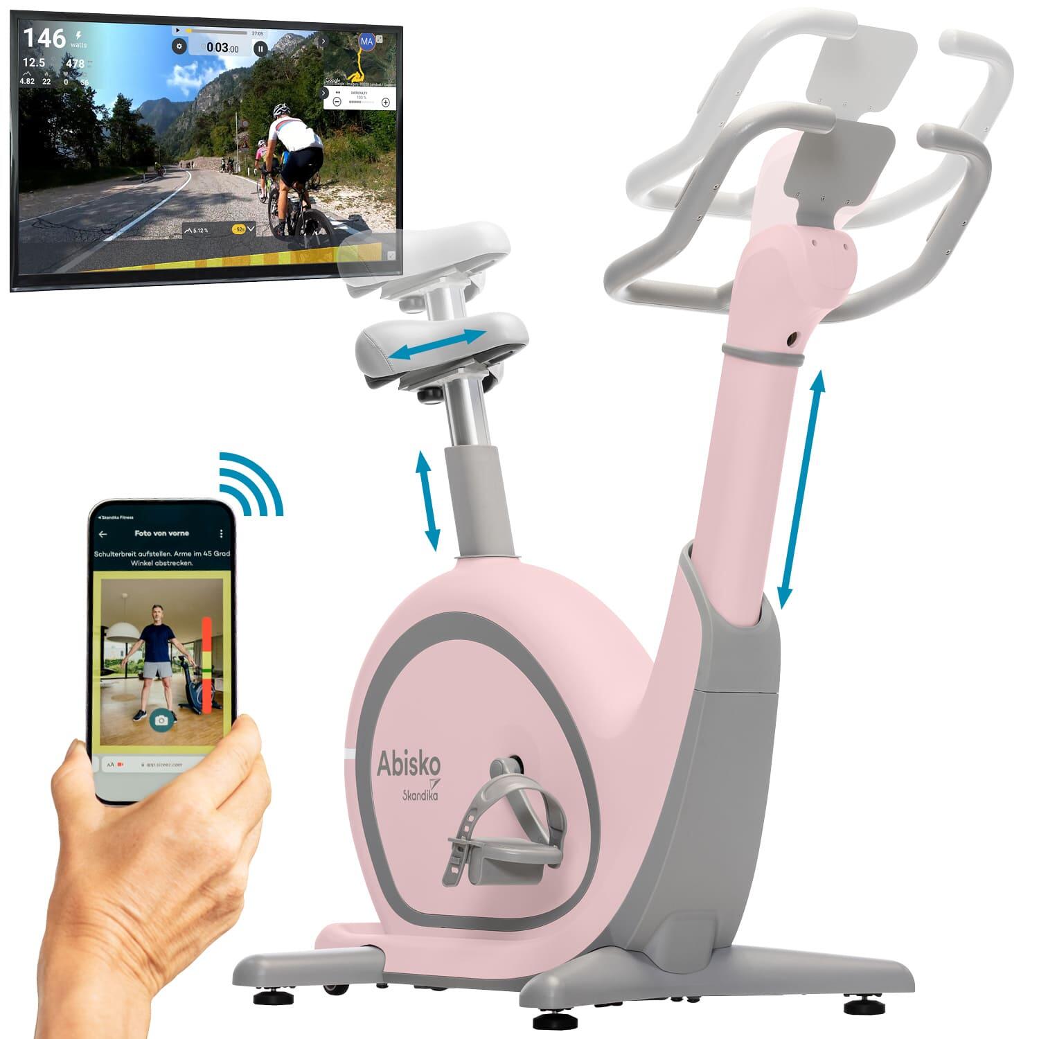 Skandika - Vélo Appartement Ergomètre Abisko - Réglages Auto Selle Et Guidon - Connecté - Vélo D'Appartement - Rose - Taille Unique - Decathlon