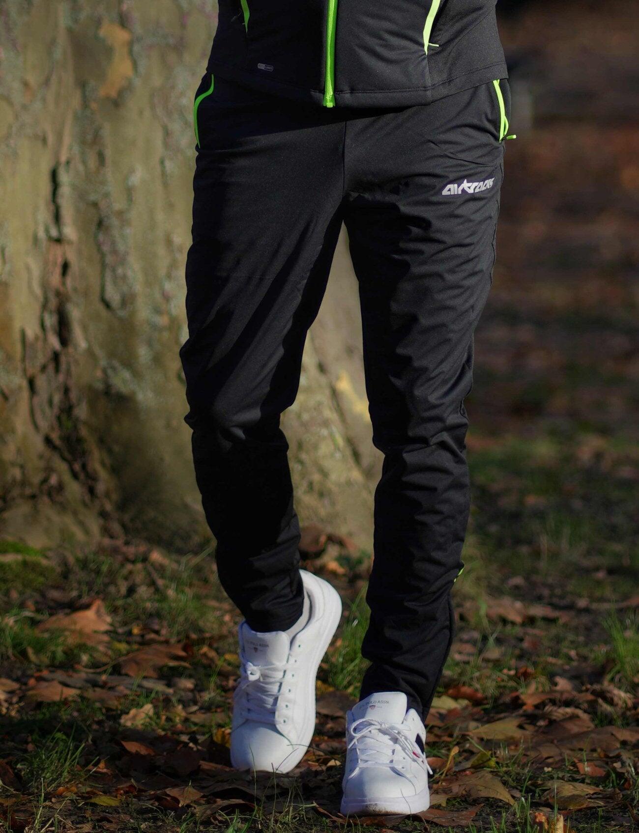 Herren Winter Thermal Laufhose Lang Pro Team Schwarz-Neon 2/4