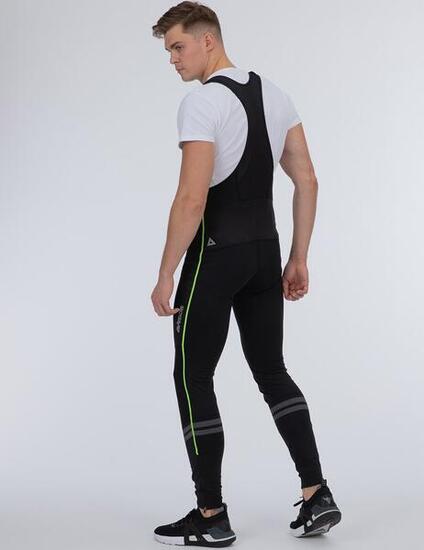Herren Winter Thermo Fahrradhose Lang mit Trägern Pro Line II Schwarz-Neon