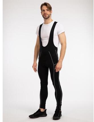 Herren Thermo Fahrradhose Lang Trägerhose Pro Schwarz - Silber