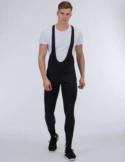 Herren Winter Thermo Fahrradhose Lang mit Trägern Pro Line II Schwarz-Silber