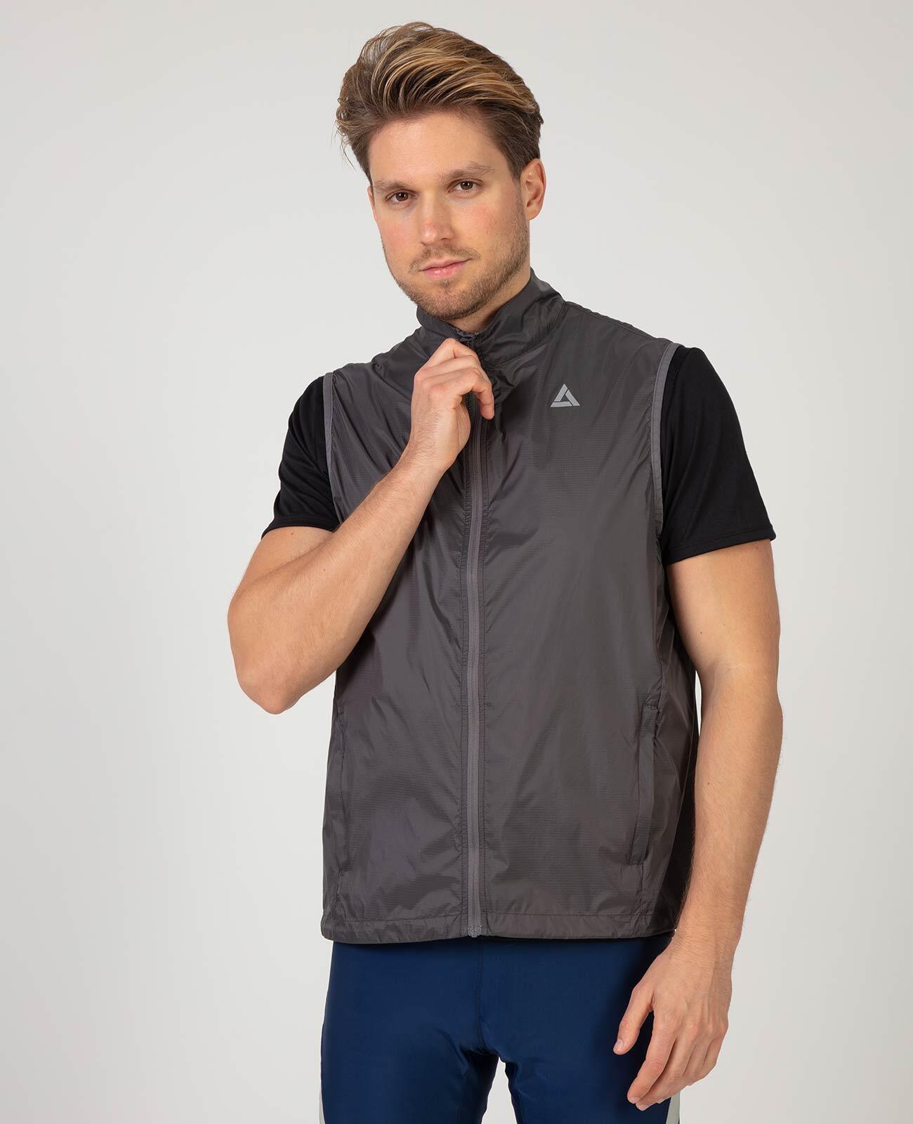 AIRTRACKS Herren Leichte Windweste Fahrradweste - Laufweste Comfort Line Grau