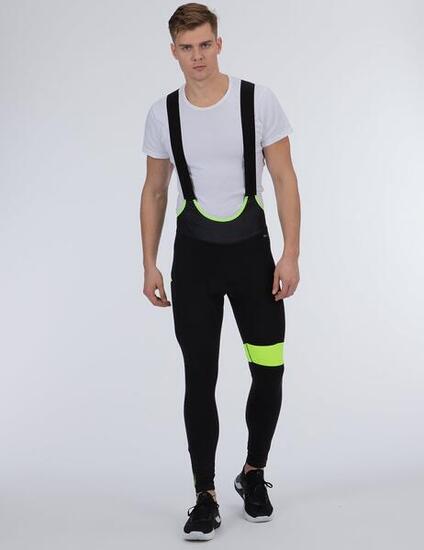 Herren Winter Thermo Fahrradhose Lang Trägerhose Pro Team II Schwarz-Neon