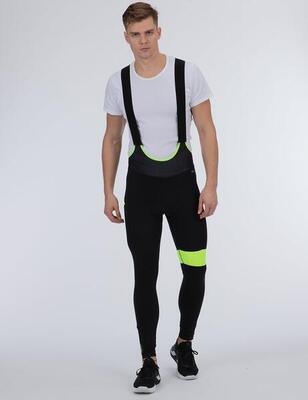 Herren Winter Thermo Fahrradhose Lang Trägerhose Pro Team II Schwarz-Neon