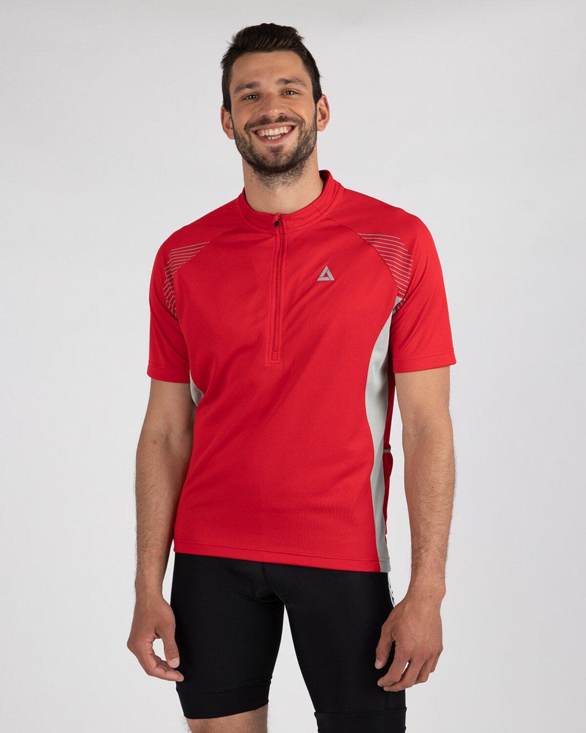 Herren Fahrradtrikot Kurzarm Radtrikot Team II Rot-Grau 1/4