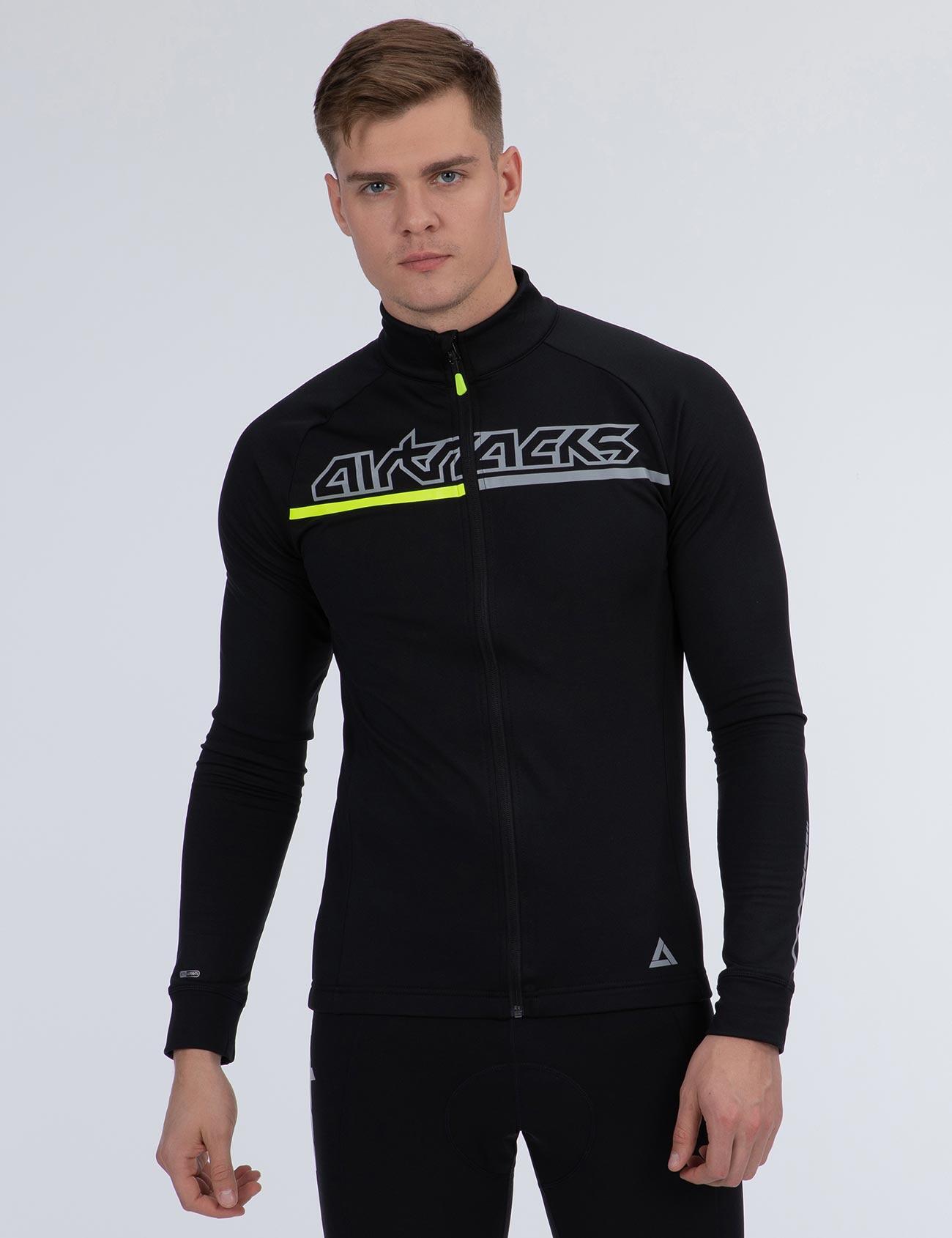 Herren Thermal Fahrradtrikot Langarm Pro Team Schwarz-Neon 1/4
