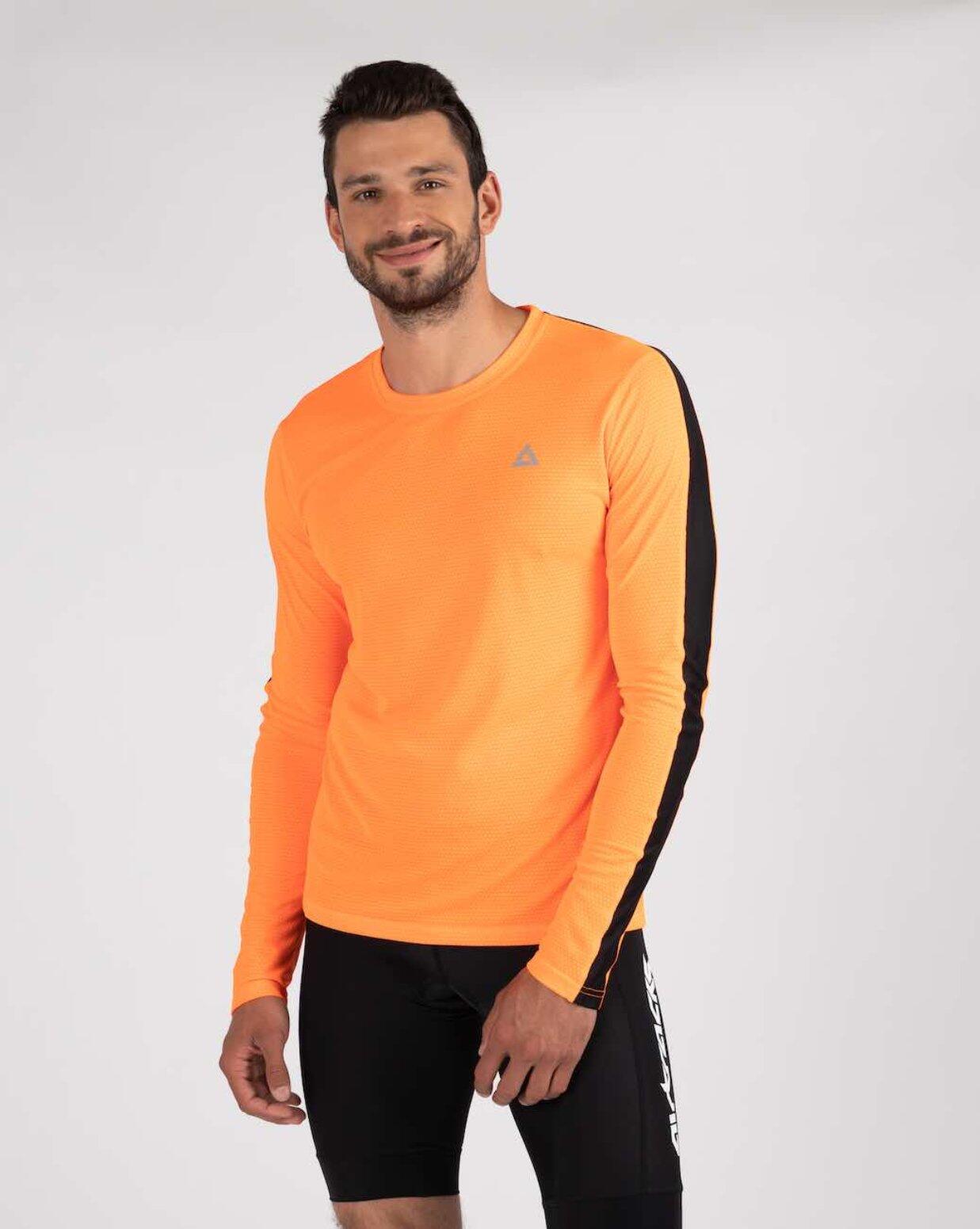 Herren Funktions Laufshirt Langarm Pro Line Orange Schwarz 1/4