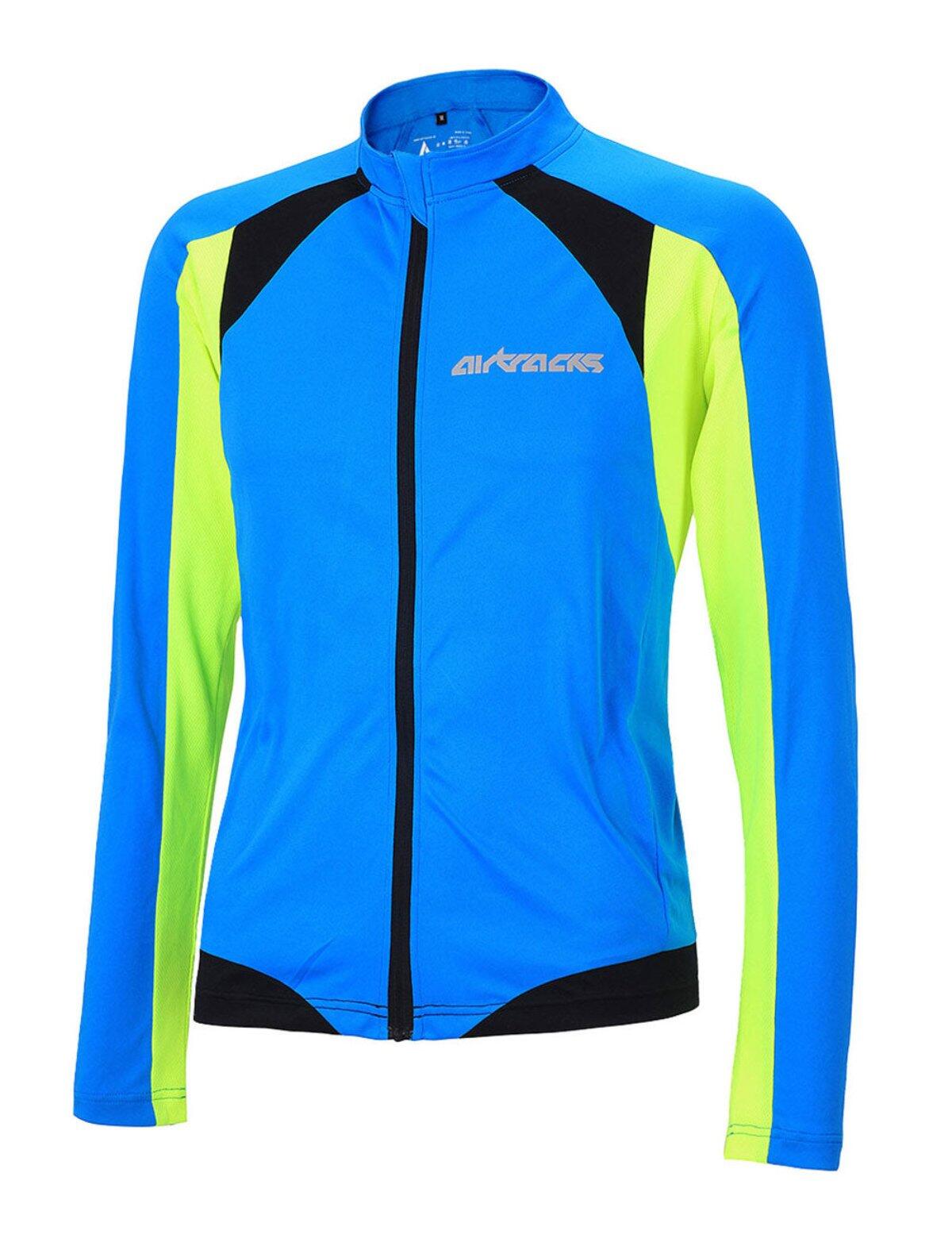 Herren Fahrradtrikot Langarm Pro T Blau-Neon 1/4