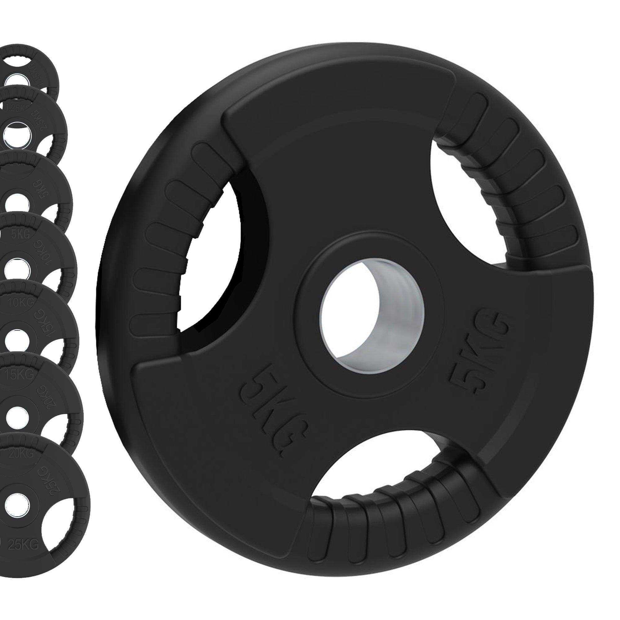 Body Revolution - Paires De Disques De Poids Olympiques Tri-grip En Caoutchouc Noir (10 Kg) - Poids De Musculation - Noir - 10 Kg - Decathlon