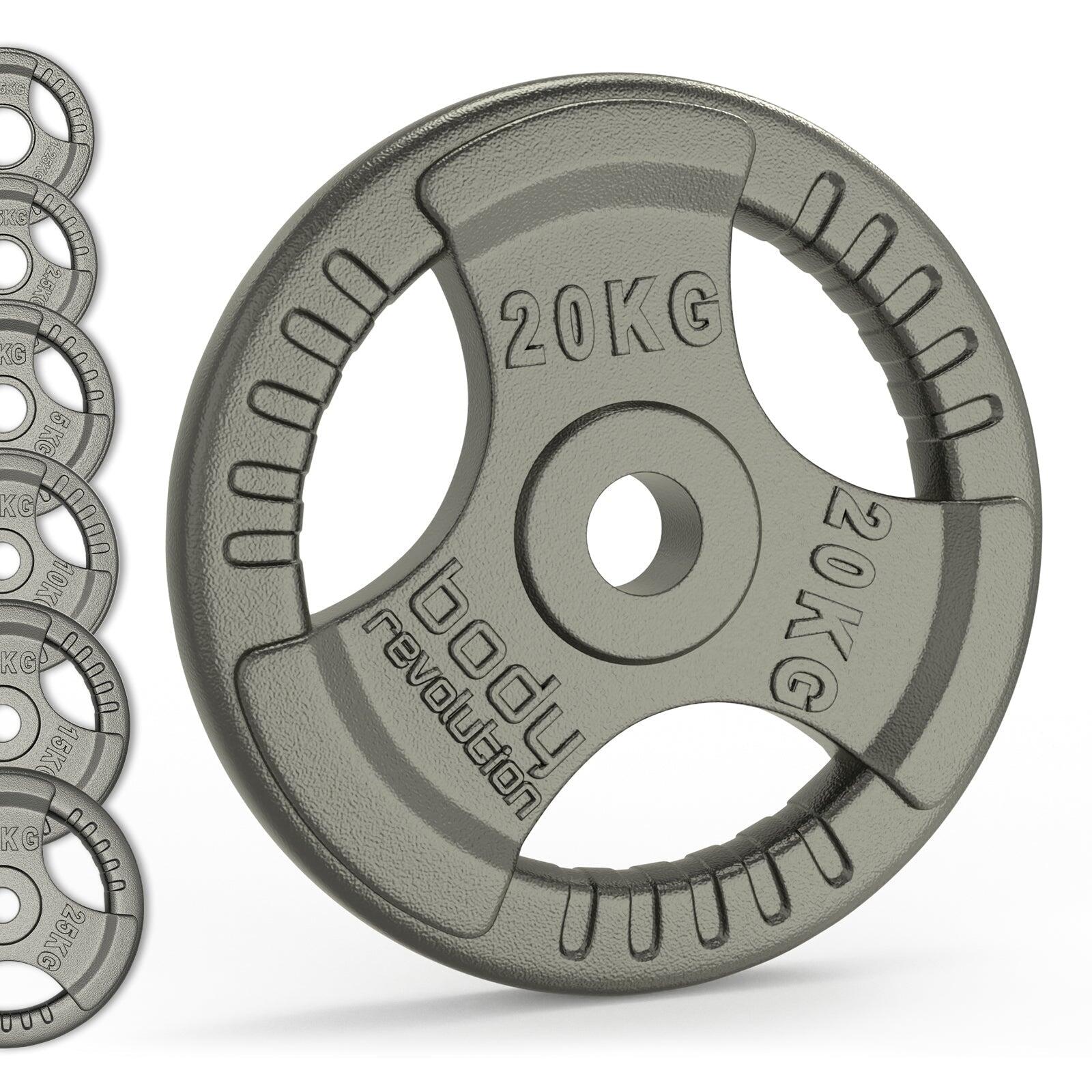 Olympic Tri Grip Cast Iron Weight Plates Pairs Sets 2 x 25kg 2/6