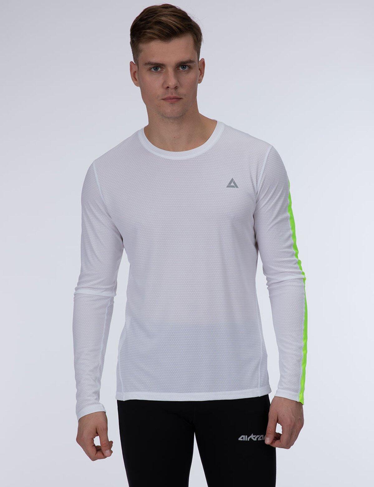 Herren Funktions Laufshirt Langarm Pro Line Weiss Neon 1/4