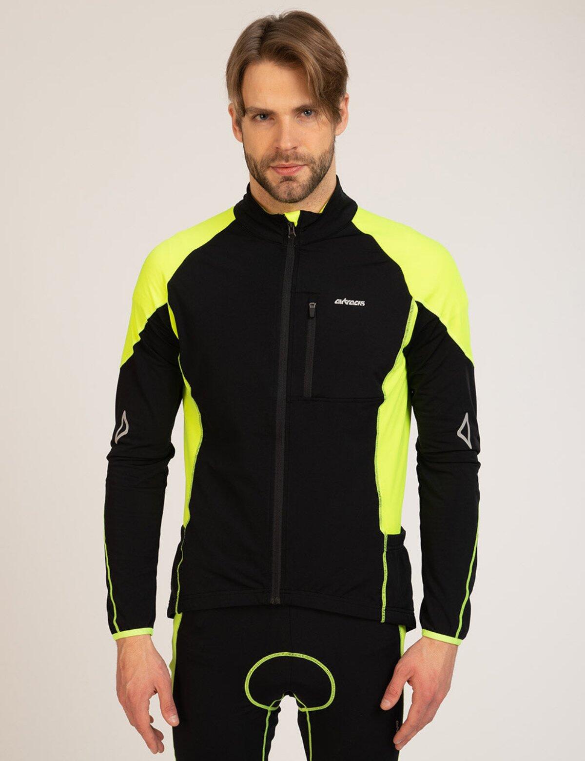 Herren Thermo Fahrradtrikot Pro-T Schwarz-Neon 1/4