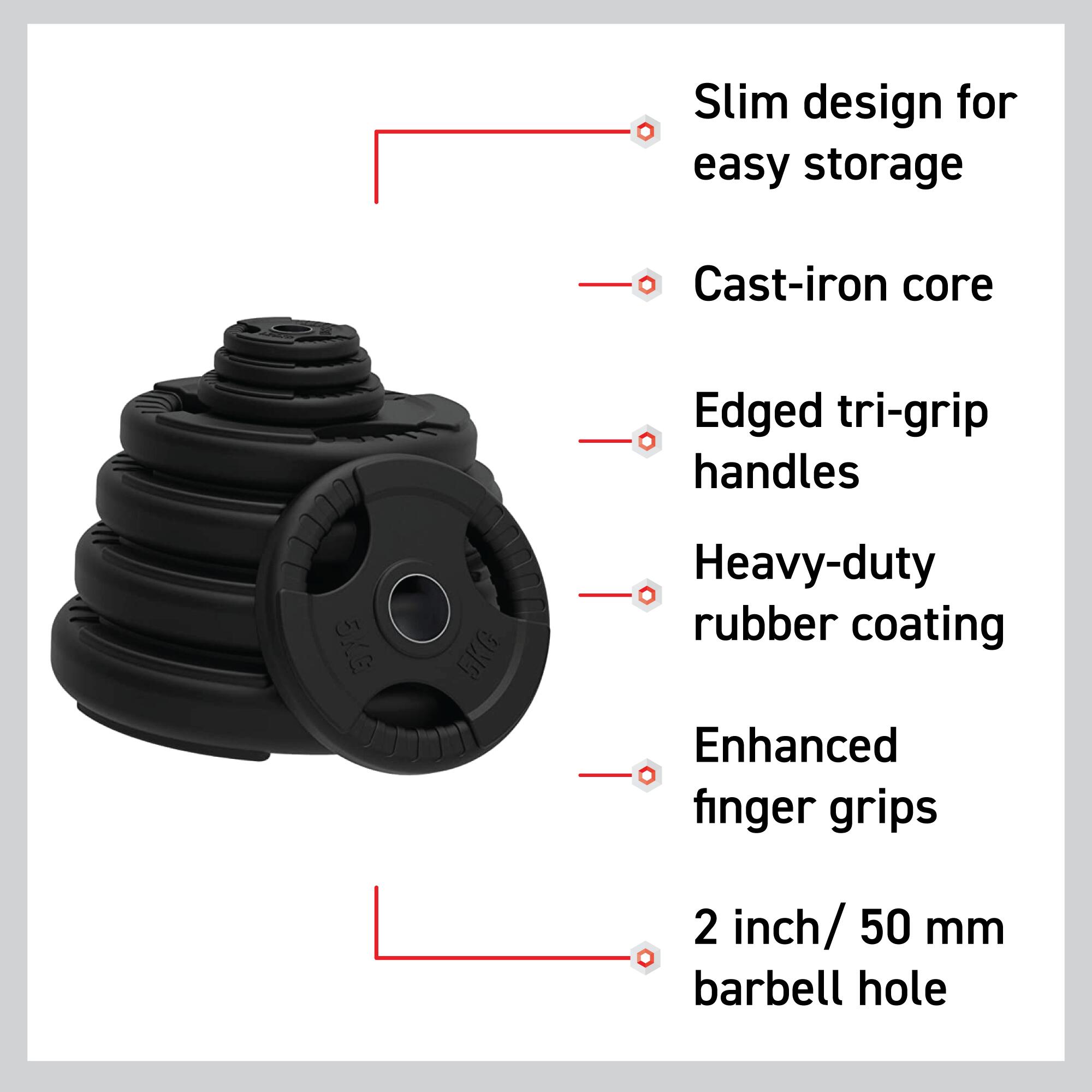 Olympic Tri-Grip Rubber Weight Plates Black Pairs Sets 1.25 kg PAIR 3/6