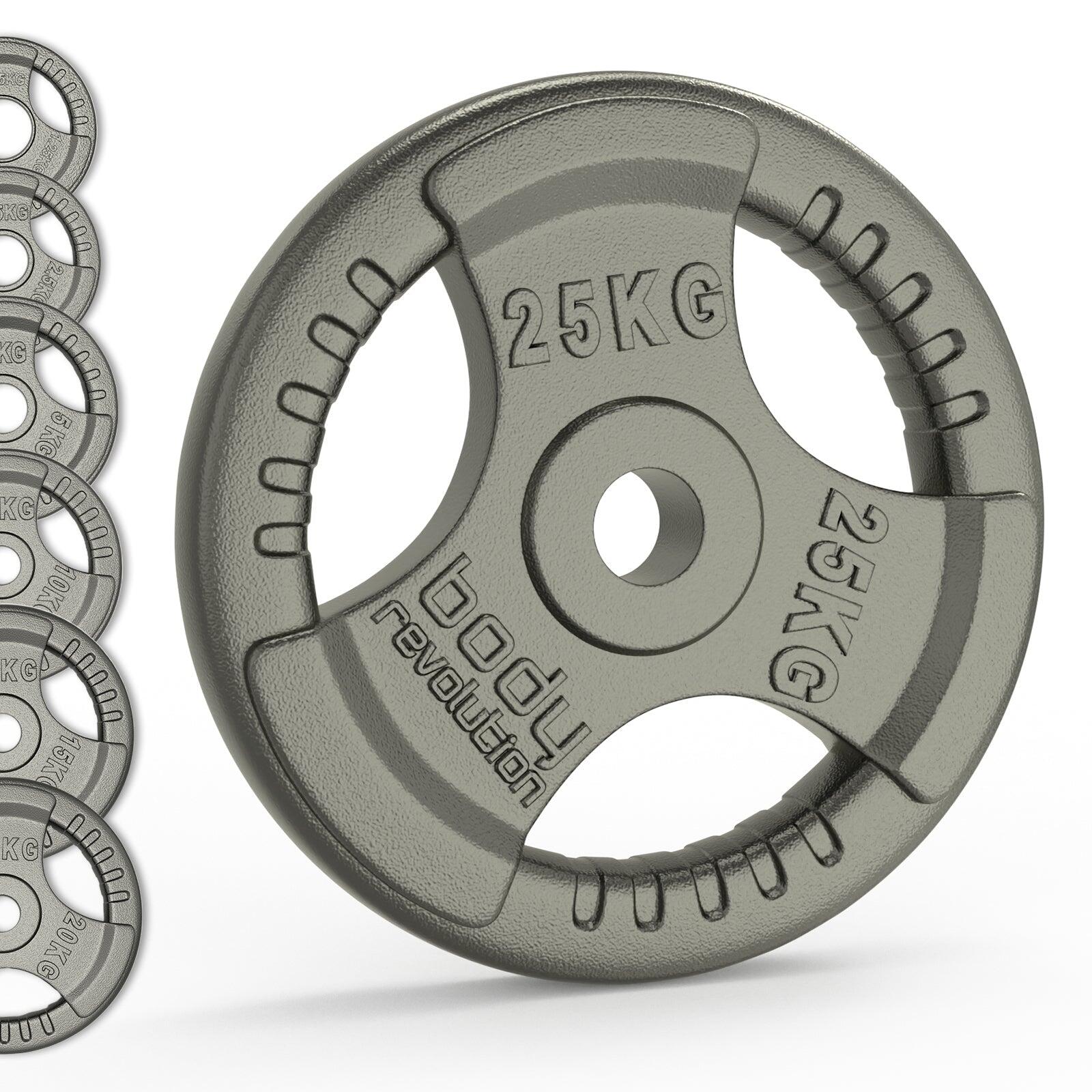 BODY REVOLUTION Olympic Tri Grip Cast Iron Weight Plates Pairs Sets 2 x 25kg