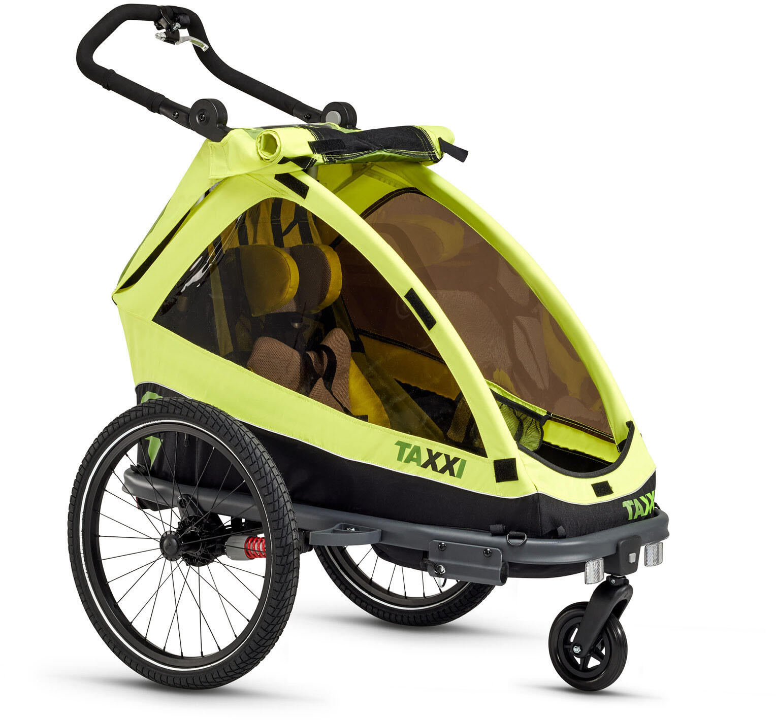 Remorque vélo TAXXI Elite One Lime 3-en-1 pliable, suspension 3 niveaux 3/7