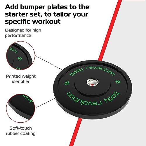 7ft Olympic Weightlifting Bar Bumper Weight Plate Sets 20kg Weight Set 10kg Pair 5/6