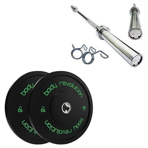 7ft Olympic Weightlifting Bar Bumper Weight Plate Sets 20kg Weight Set 10kg Pair 1/6