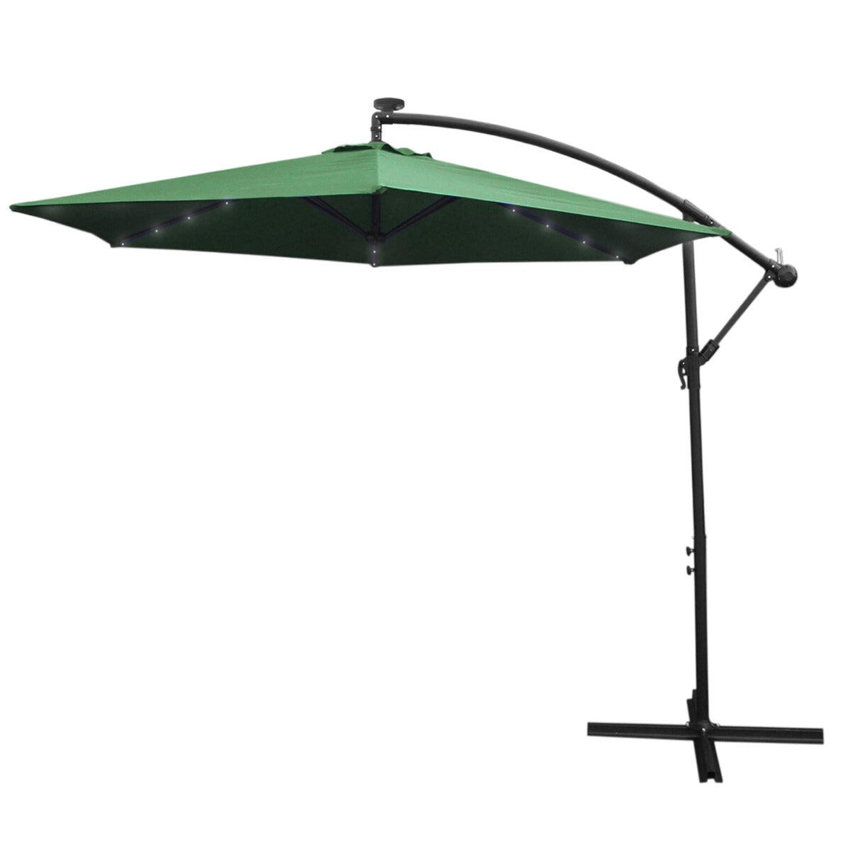 BODY REVOLUTION Green LED Cantilever Parasol 3m Banana Hanging Umbrella Garden Sun Shade Canopy