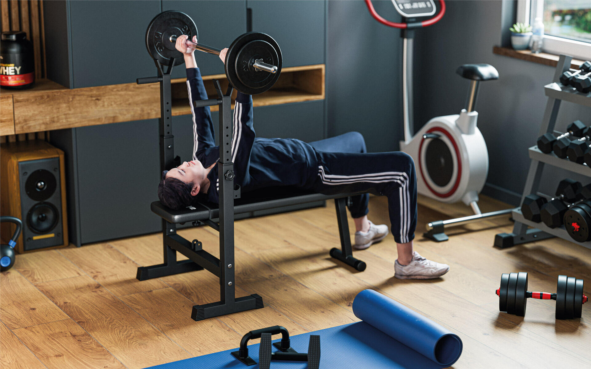 Verstellbare 3-in-1-Trainingsbank-Hantelbank Gorilla 70 Athler Langhantelablage 3/7