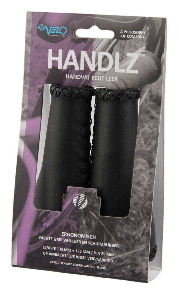 Ergonomische Velo Handvatten van Leer 135mm Zwart 2/2