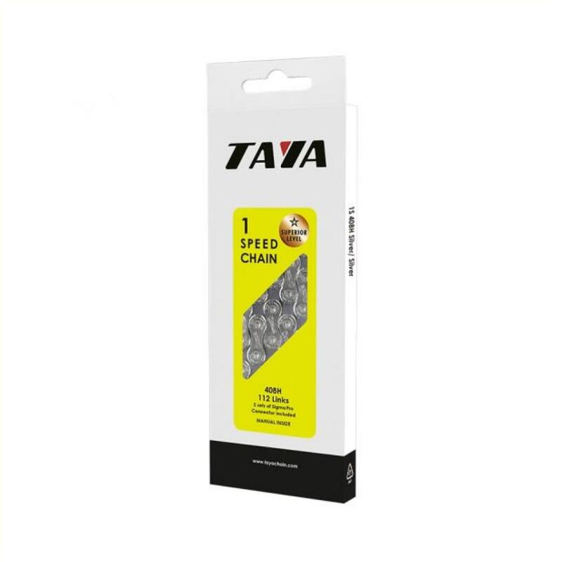 Chaîne Taya 408H Noire 1-Vitesse - 112 Maillons pour Vélos de Course      2299€    TAYA Chaîne Taya 408H Noire 1-Vitesse - 112 Maillons pour Vélos de CourseVendu exclusivement en ligne   