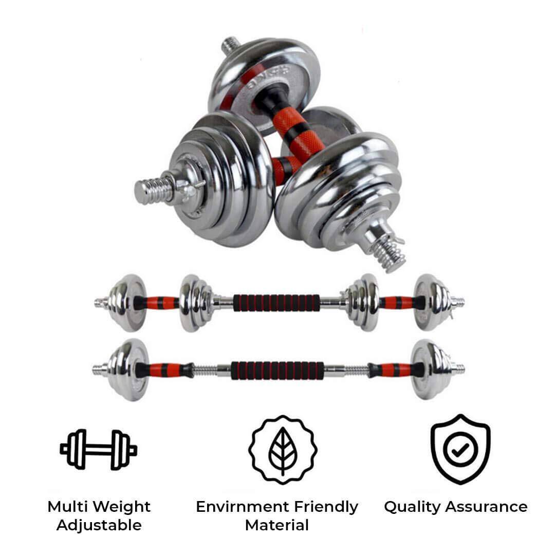 PowerMax Fitness Adjustable Dumbbell Set - Coated Iron Dumbbell and Anti-Slip Rod Set For Home Workout with Carry Case, Chrome, 30kg (Model Number: PDS-30C) -  4