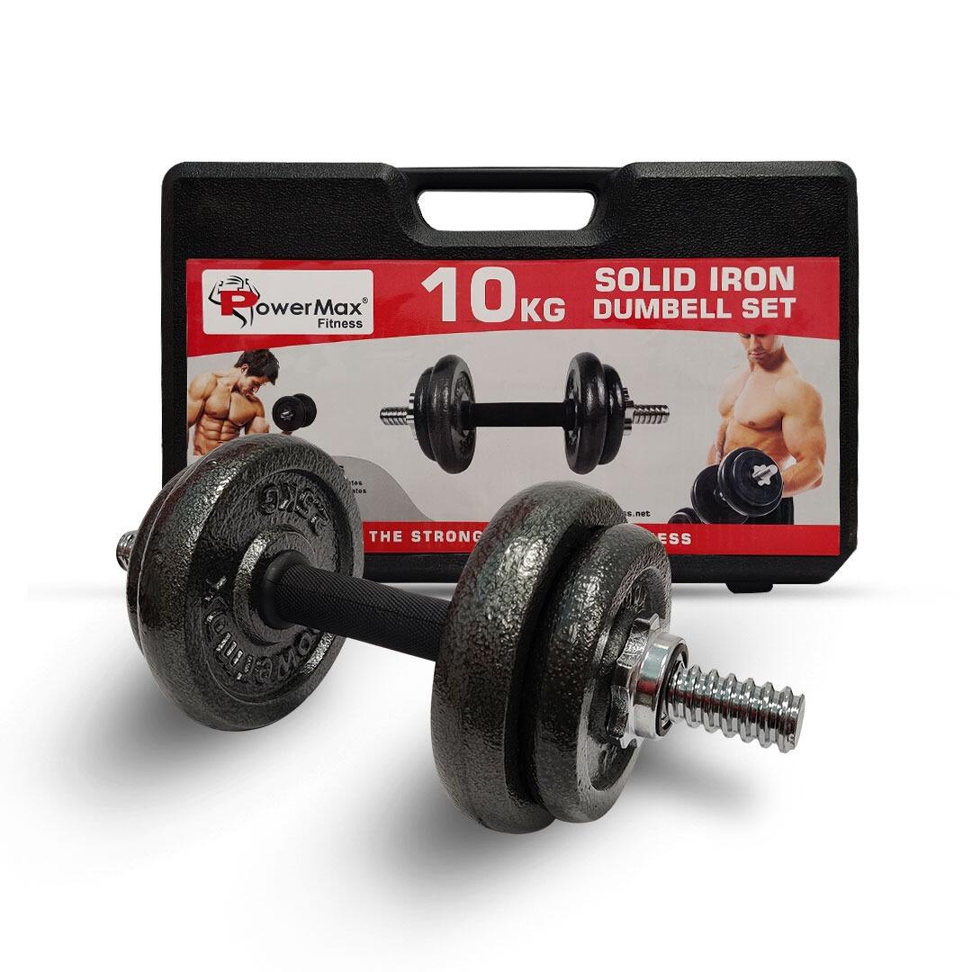 PowerMax Fitness Adjustable Coated Iron Dumbbell and Anti-Slip Rod Set with Carry Case For Home Workout , Black