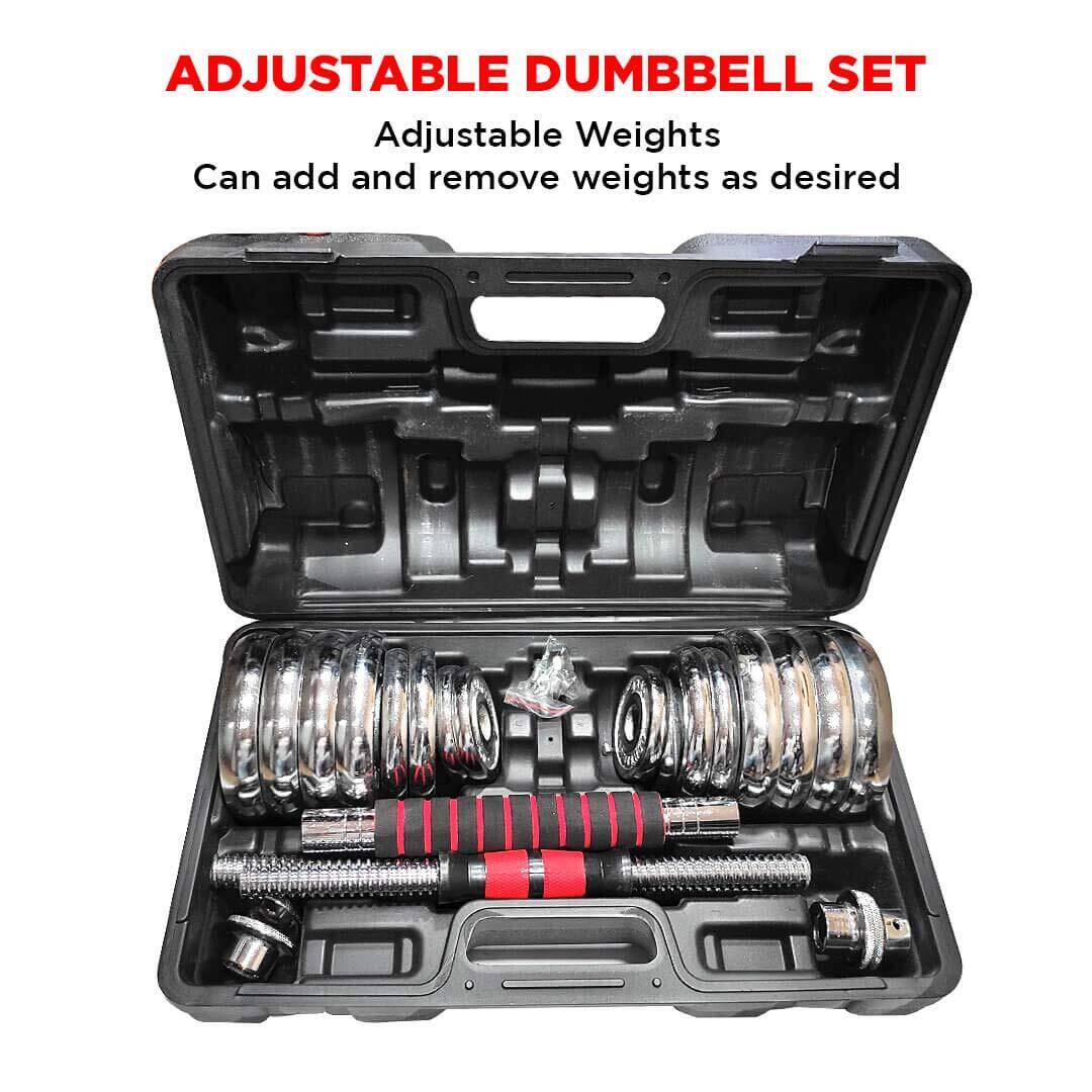 PowerMax Fitness Adjustable Dumbbell Set - Coated Iron Dumbbell and Anti-Slip Rod Set For Home Workout with Carry Case, Chrome, 30kg (Model Number: PDS-30C) -  5