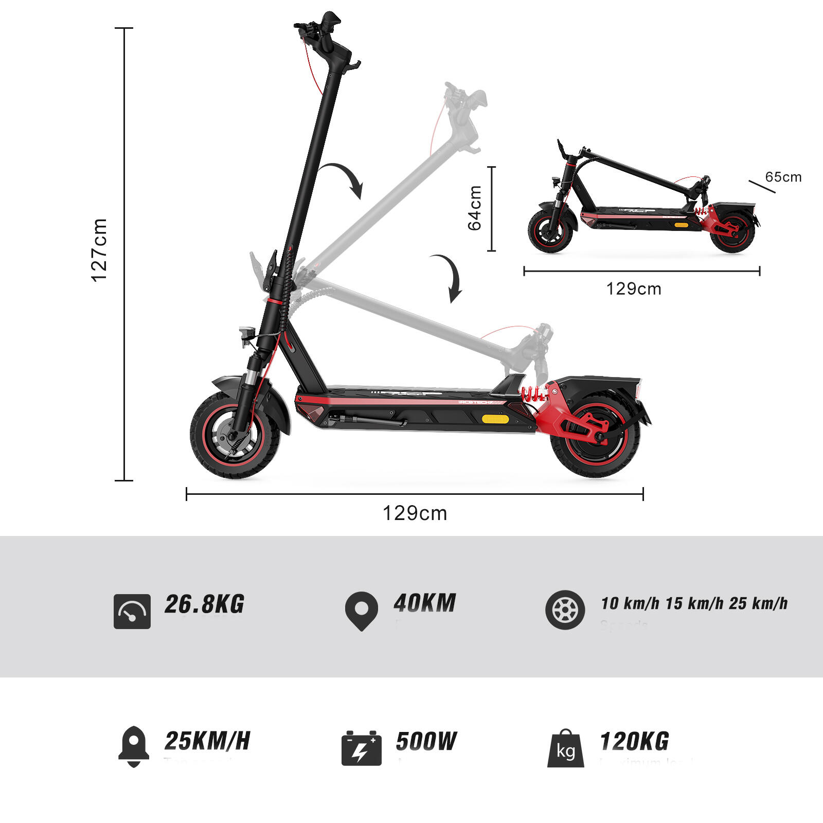 Trottinette Électrique Pliable Adulte 500W 16.8Ah avec APP - RCB-R10S 6/8