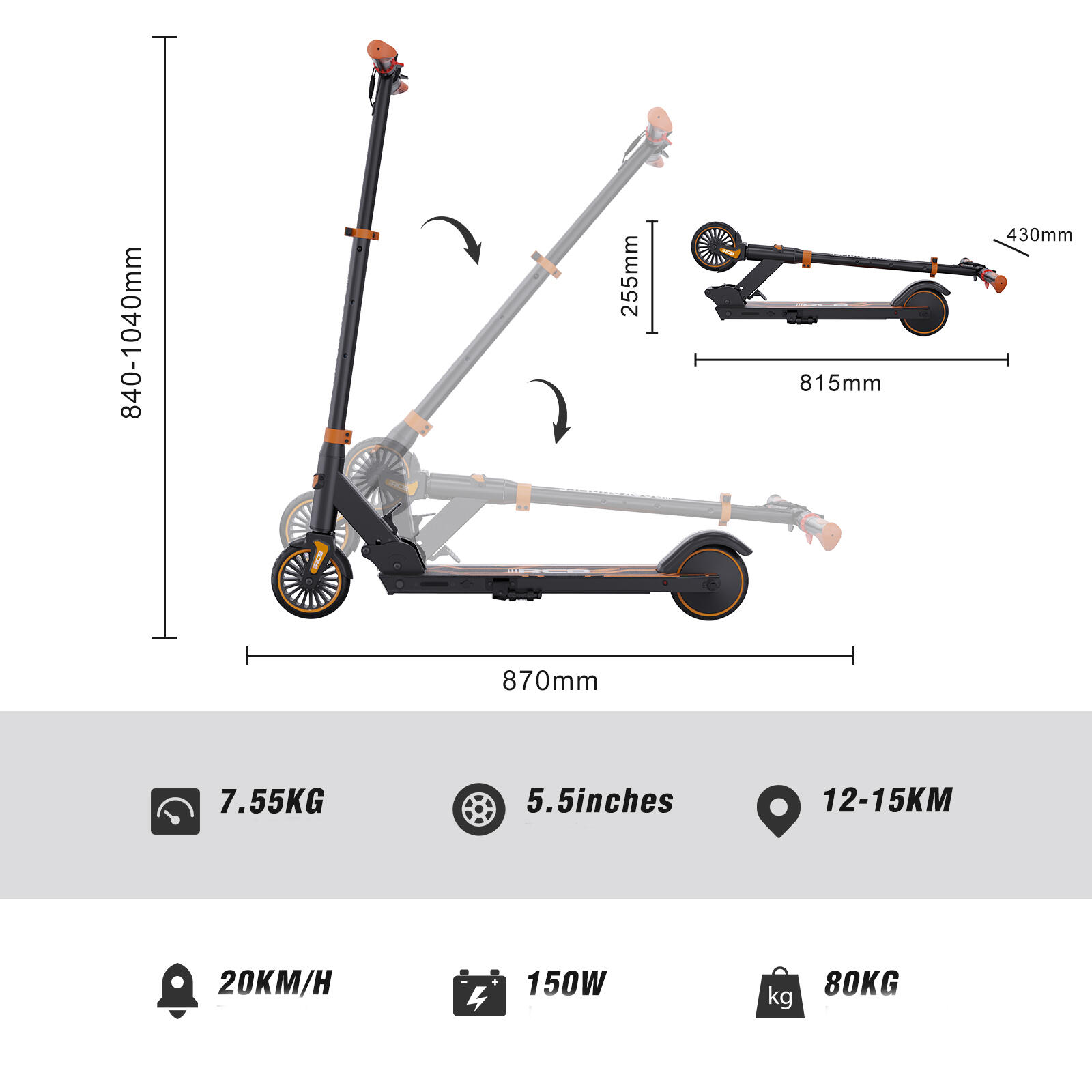 Monopattino Elettrico Per Bambini S5 – Luci LED Arcobaleno, 130W, 14km/h, 5-8km Autonomia - 5