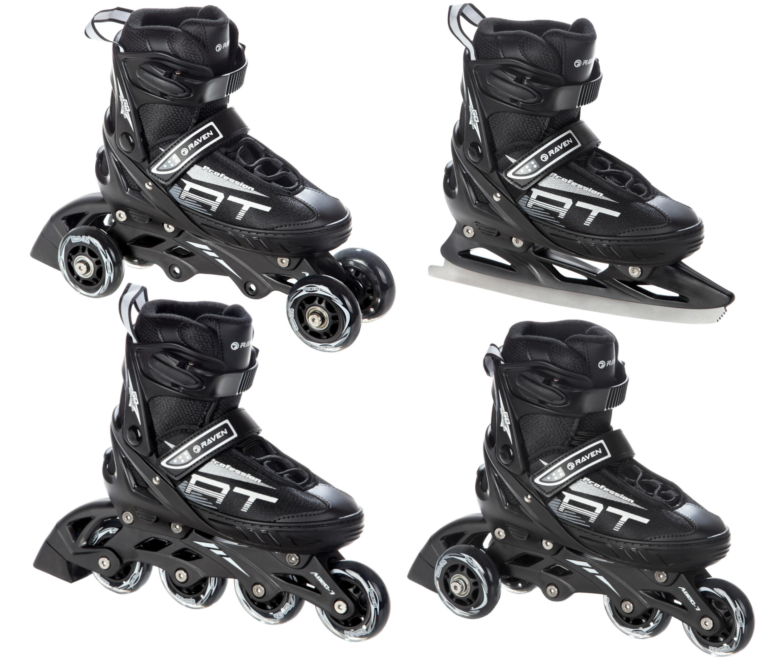 RAVEN Rollschuhe Verstellbare Schlittschuhe 4in1 Profession Schwarz