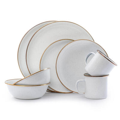 Emaille camping servies set bord kom mok roestvrij staal 8 stuks
