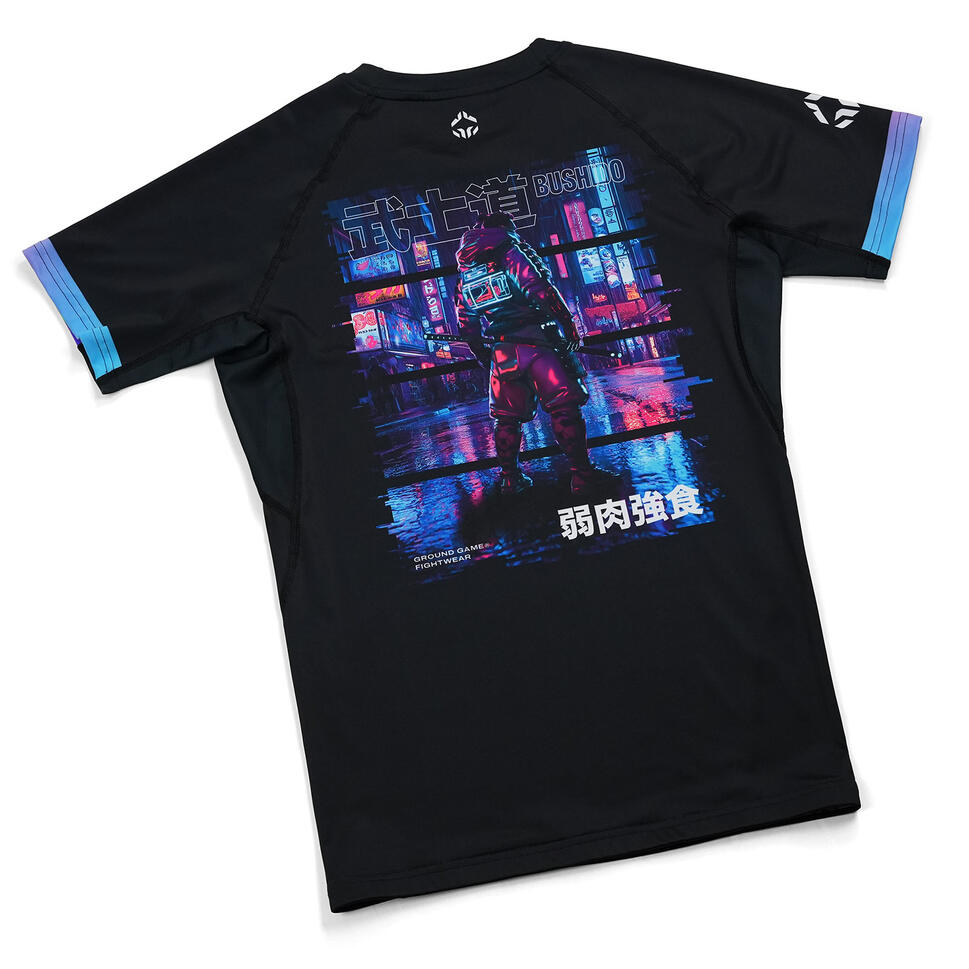 Rashguard do MMA/BJJ męski Ground Game Cyber Samurai z krótkim rękawem