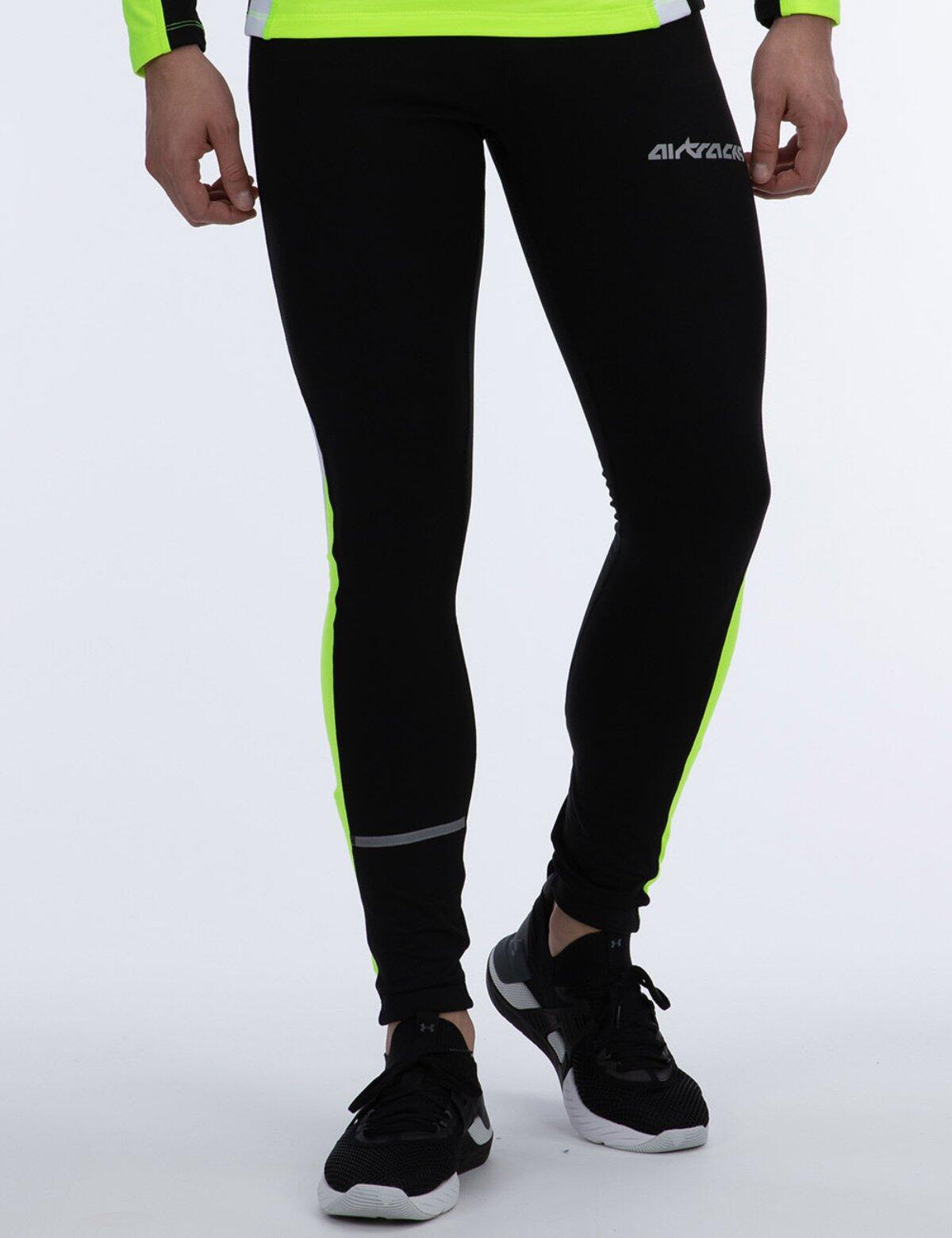 Herren Winter Thermal Laufhose Tight Lang Schwarz Neon 4/4