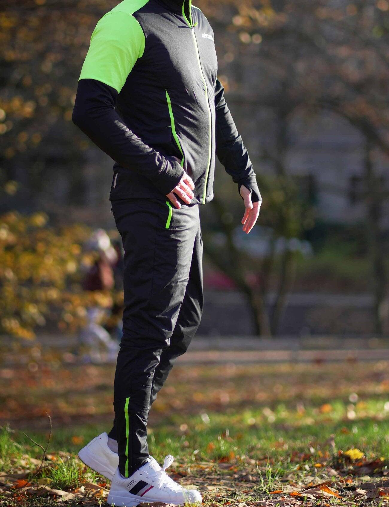 Herren Winter Thermal Laufhose Lang Pro Team Schwarz-Neon 4/4