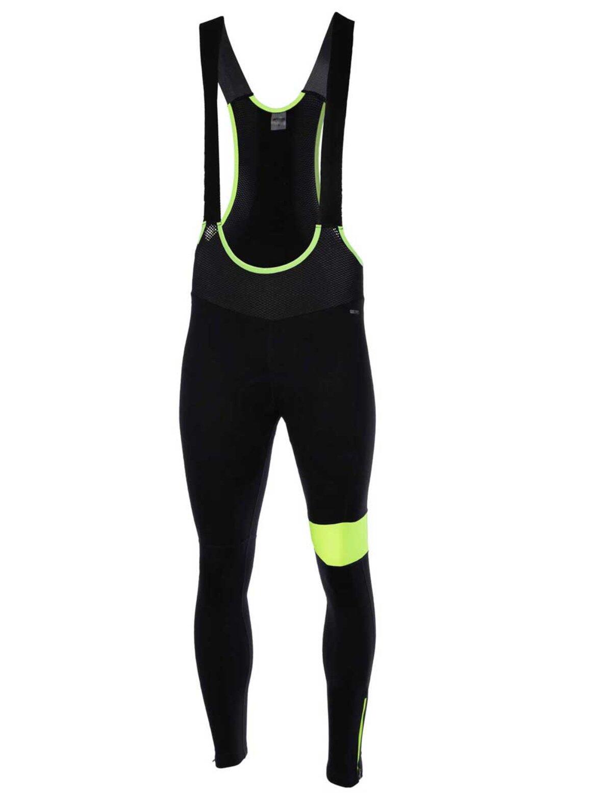 Herren Winter Thermal Fahrradhose Lang Trägerhose Pro Team II Schwarz-Neon 2/4