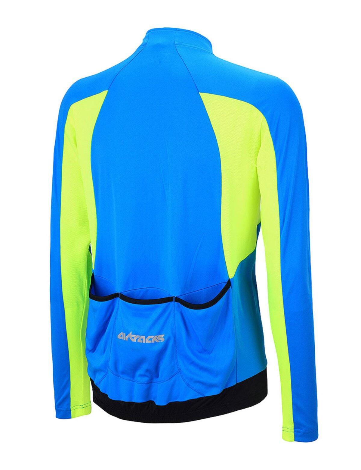 Herren Fahrradtrikot Langarm Pro T Blau-Neon 2/4