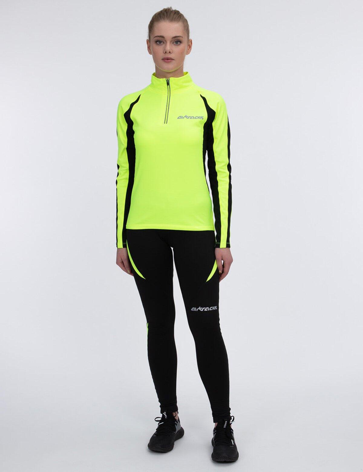 Damen Winter Thermal Laufhose Lang Pro Schwarz Neon 4/4