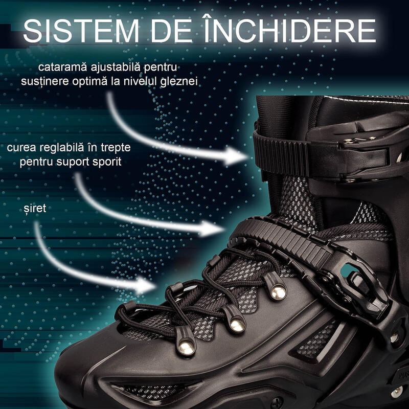 Role All Black, marimea L (41-44), aluminiu, roti PU luminoase, negru