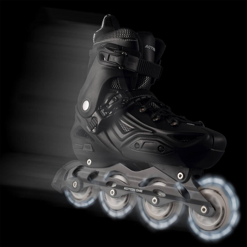 Role All Black, marimea L (41-44), aluminiu, roti PU luminoase, negru
