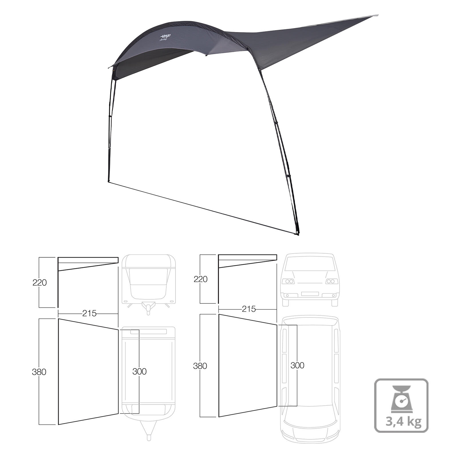 Caravan Poled Sun Markise Wohnmobil Van Bus Sonnensegel Vordach Keder 3 m 2/7