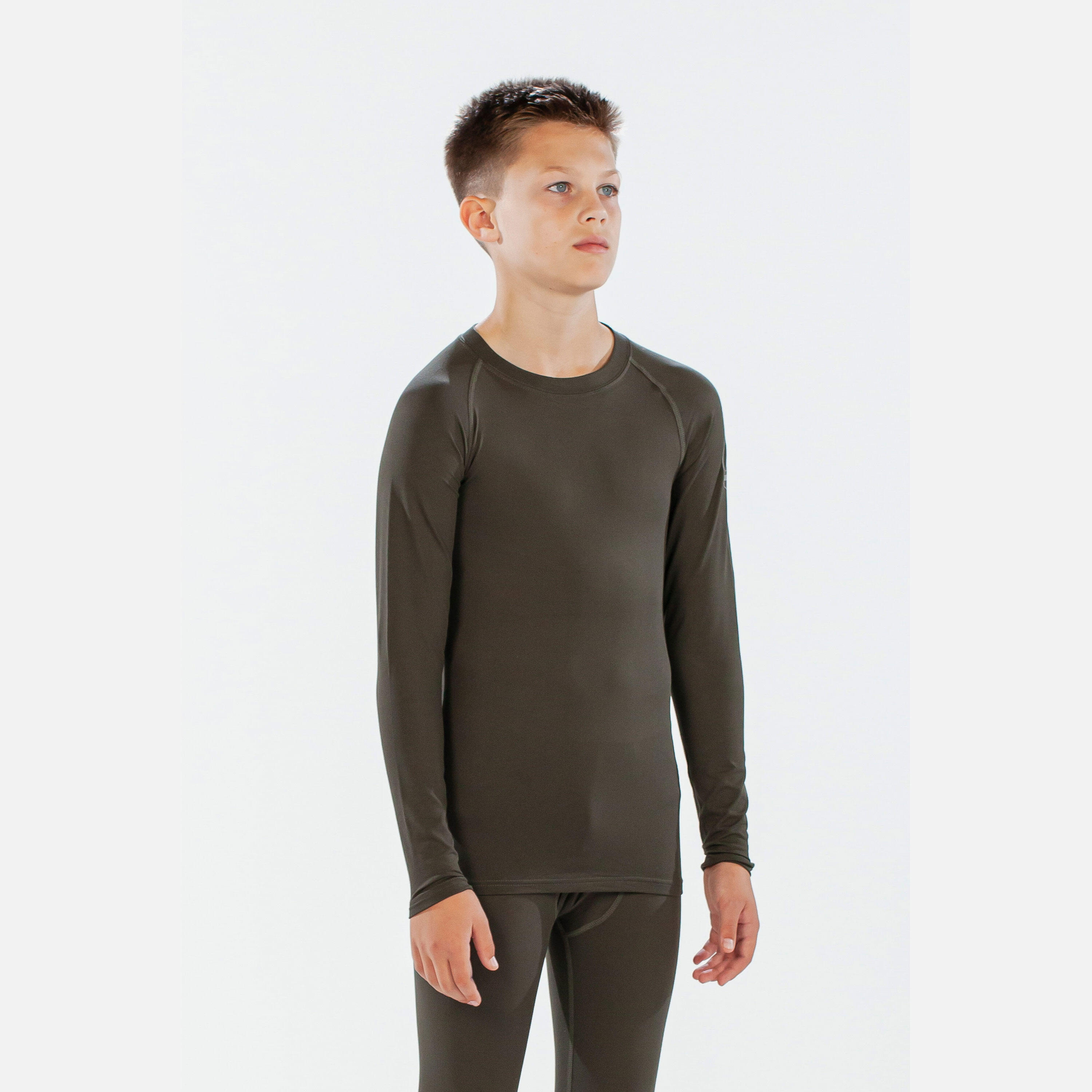 CarbonDri Boys Bodyfit Crewneck Dark Khaki 3/7