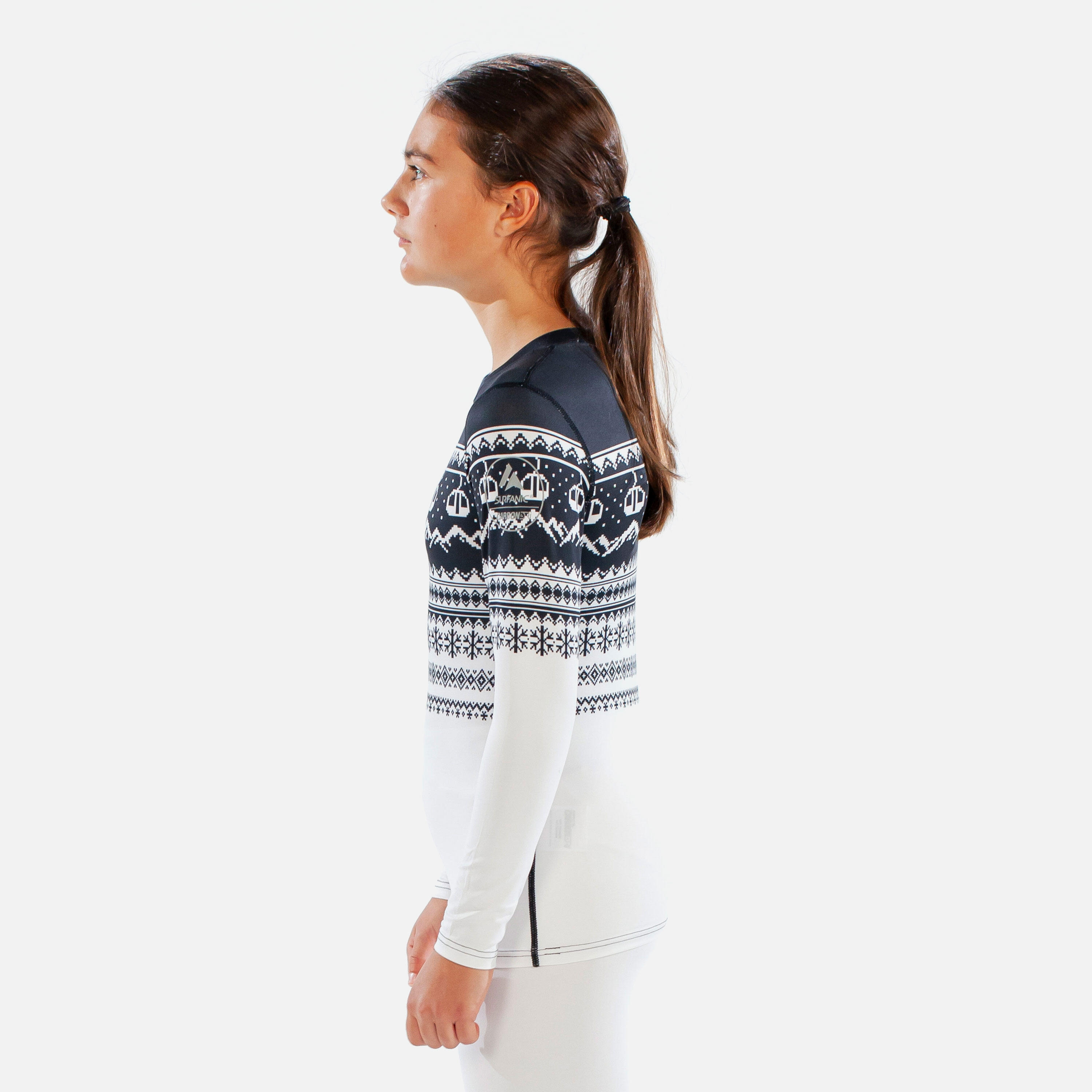 CarbonDri Cozy Fairisle Girls Crew Neck Black 3/7