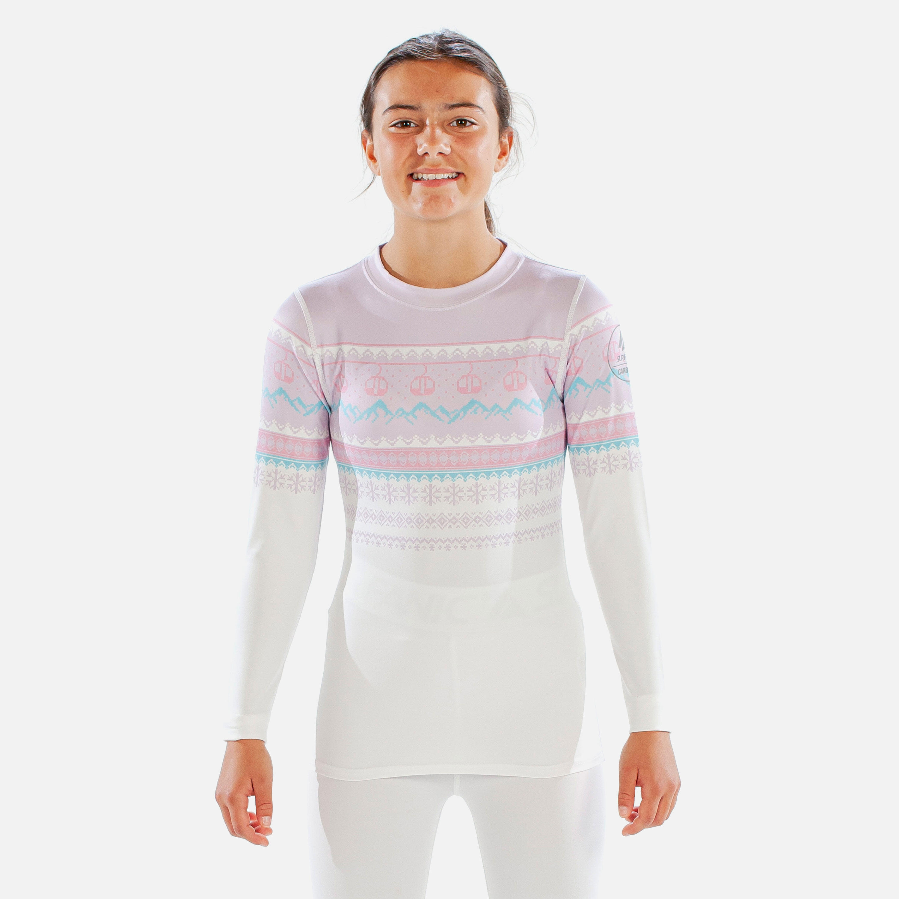 CarbonDri Cozy Fairisle Girls Crew Neck Pink 4/7
