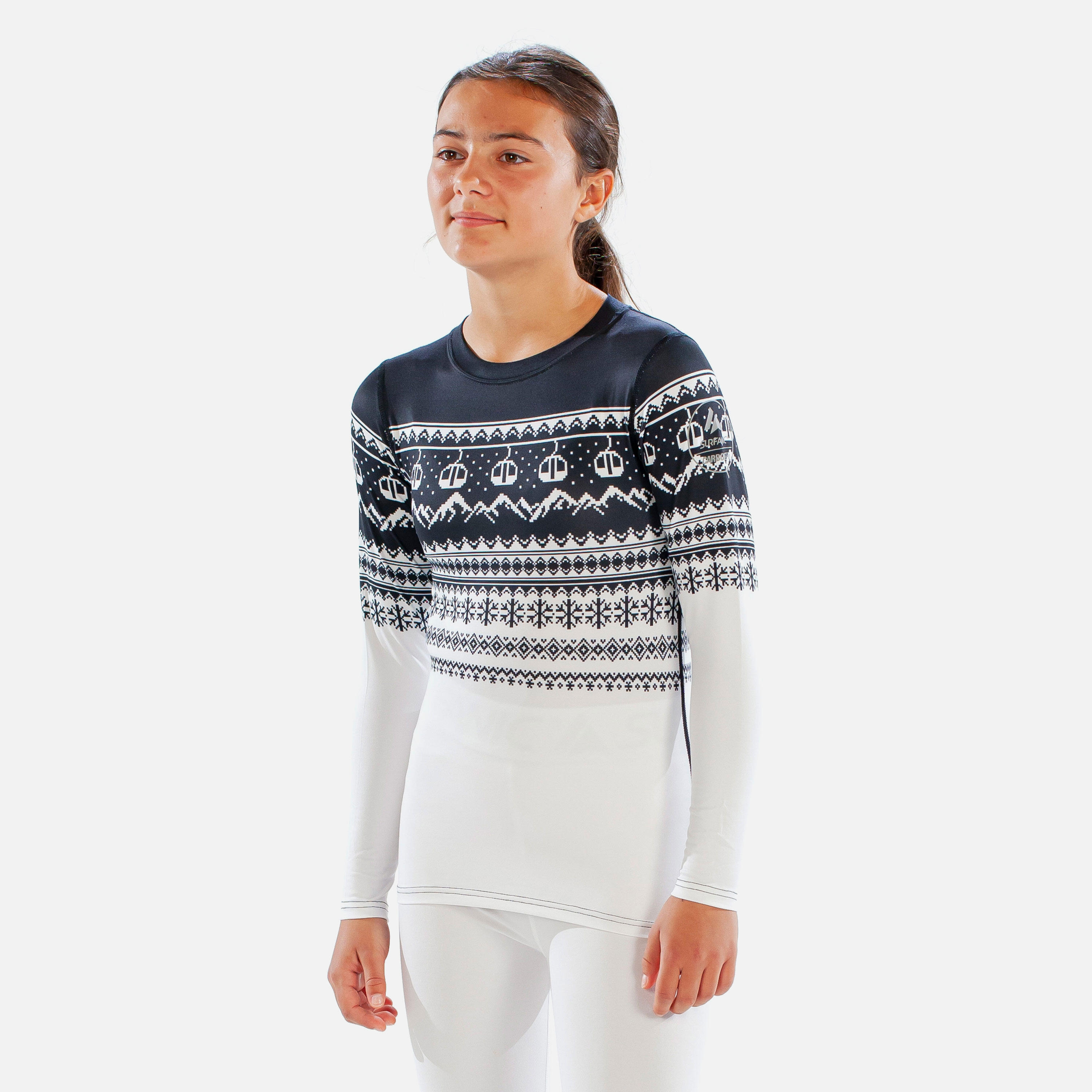 SURFANIC CarbonDri Cozy Fairisle Girls Crew Neck Black