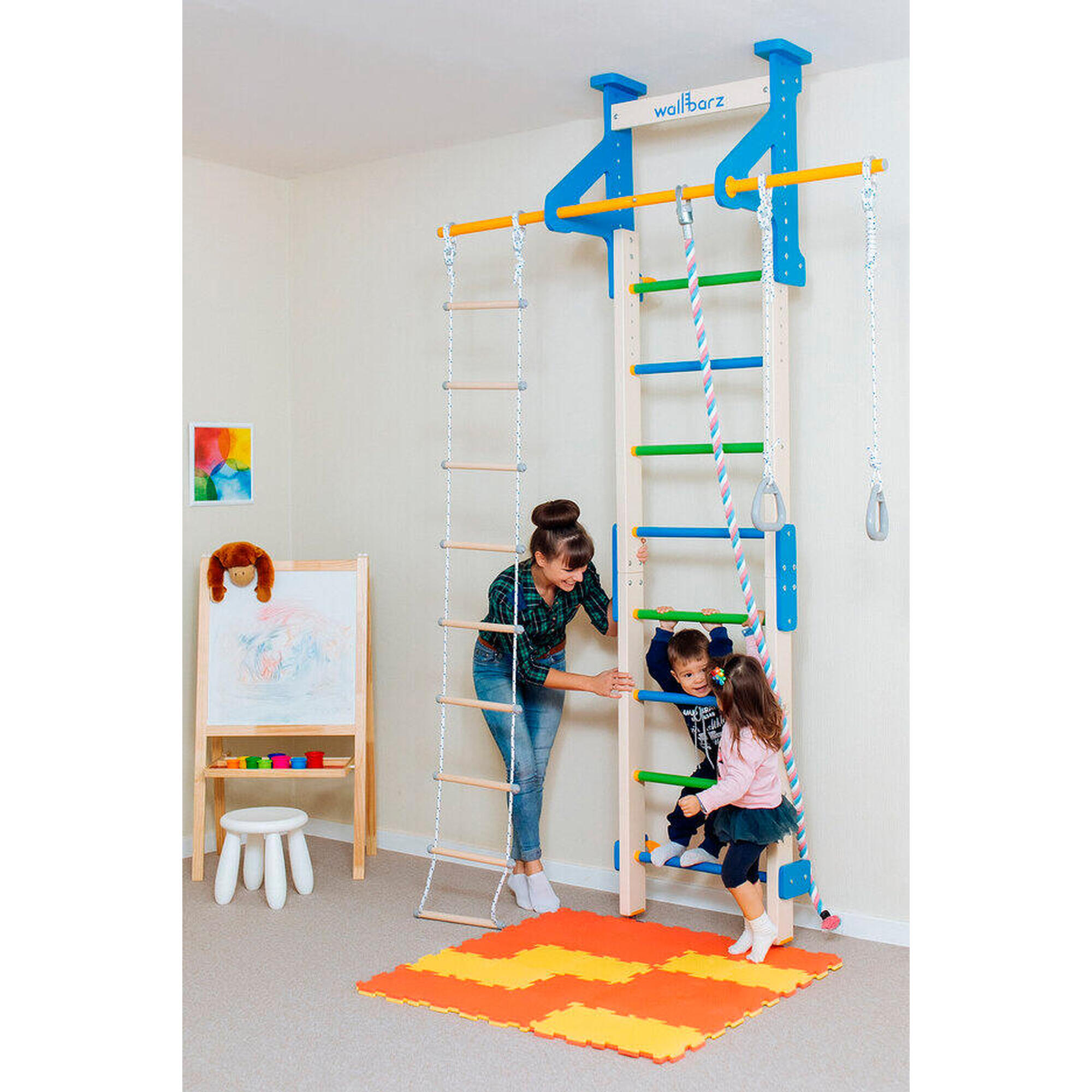 Copii Gimnastică Scară de perete din lemn cu accesorii Eco 2 Multicolor (Woodsy)