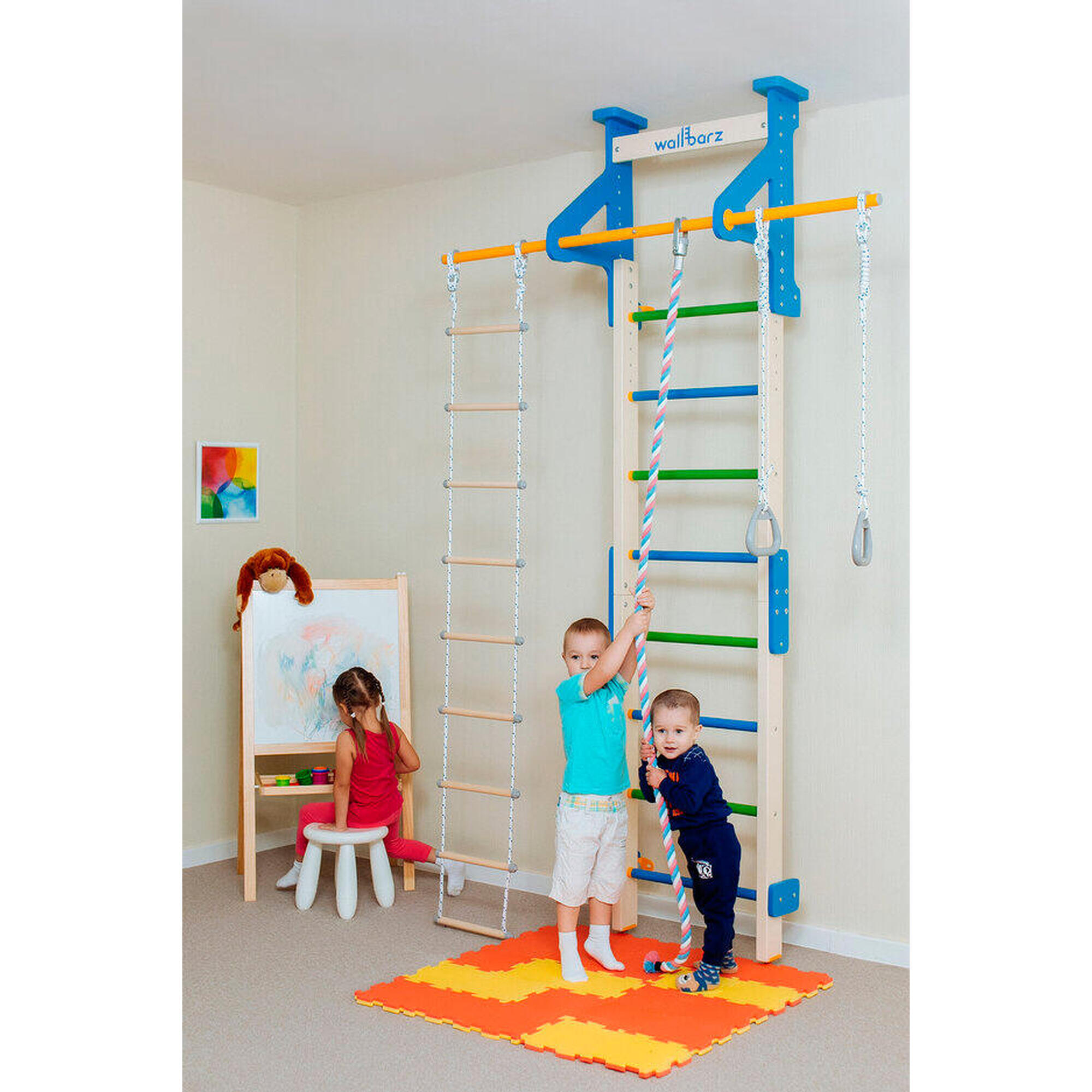 Copii Gimnastică Scară de perete din lemn cu accesorii Eco 2 Multicolor (Woodsy)