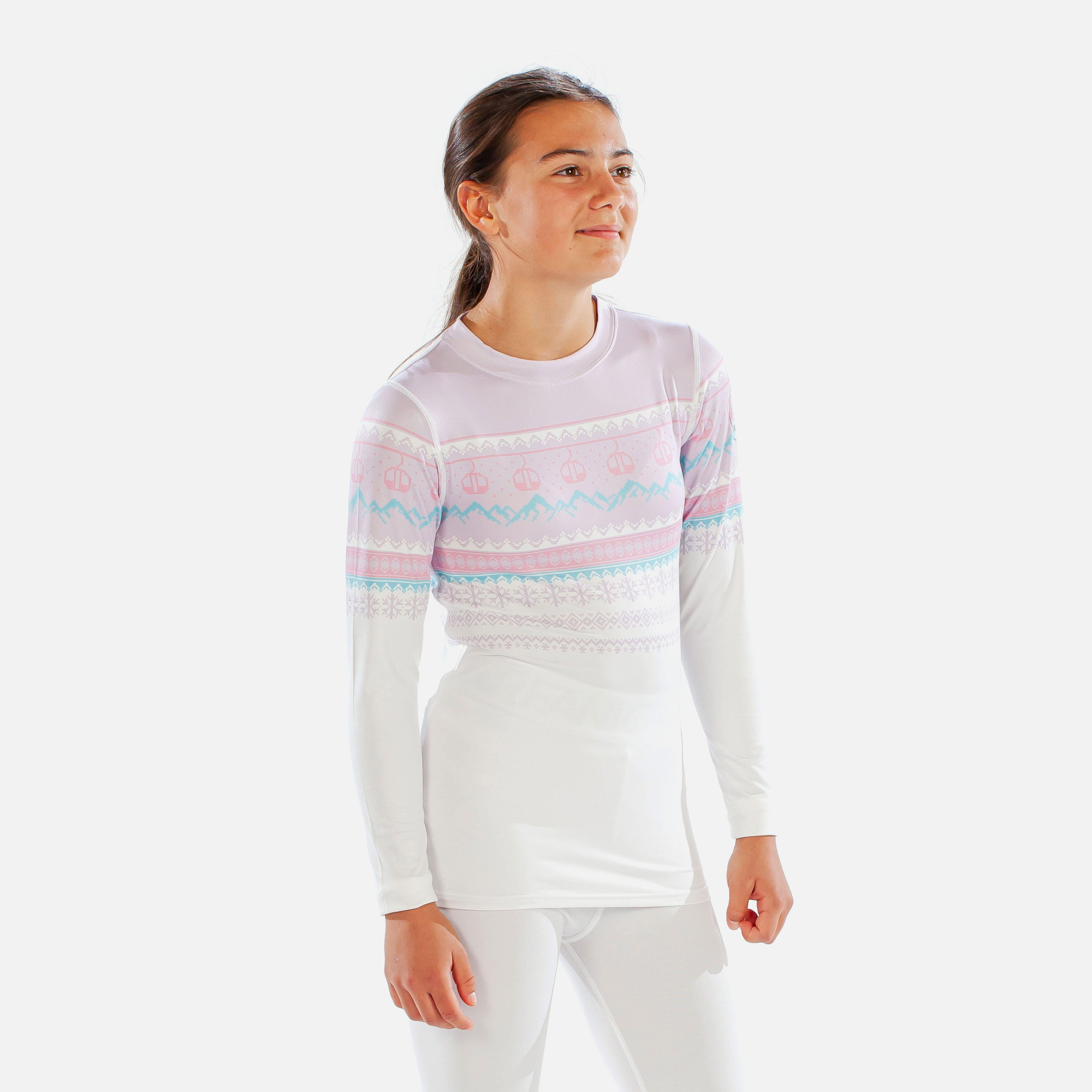 CarbonDri Cozy Fairisle Girls Crew Neck Pink 3/7