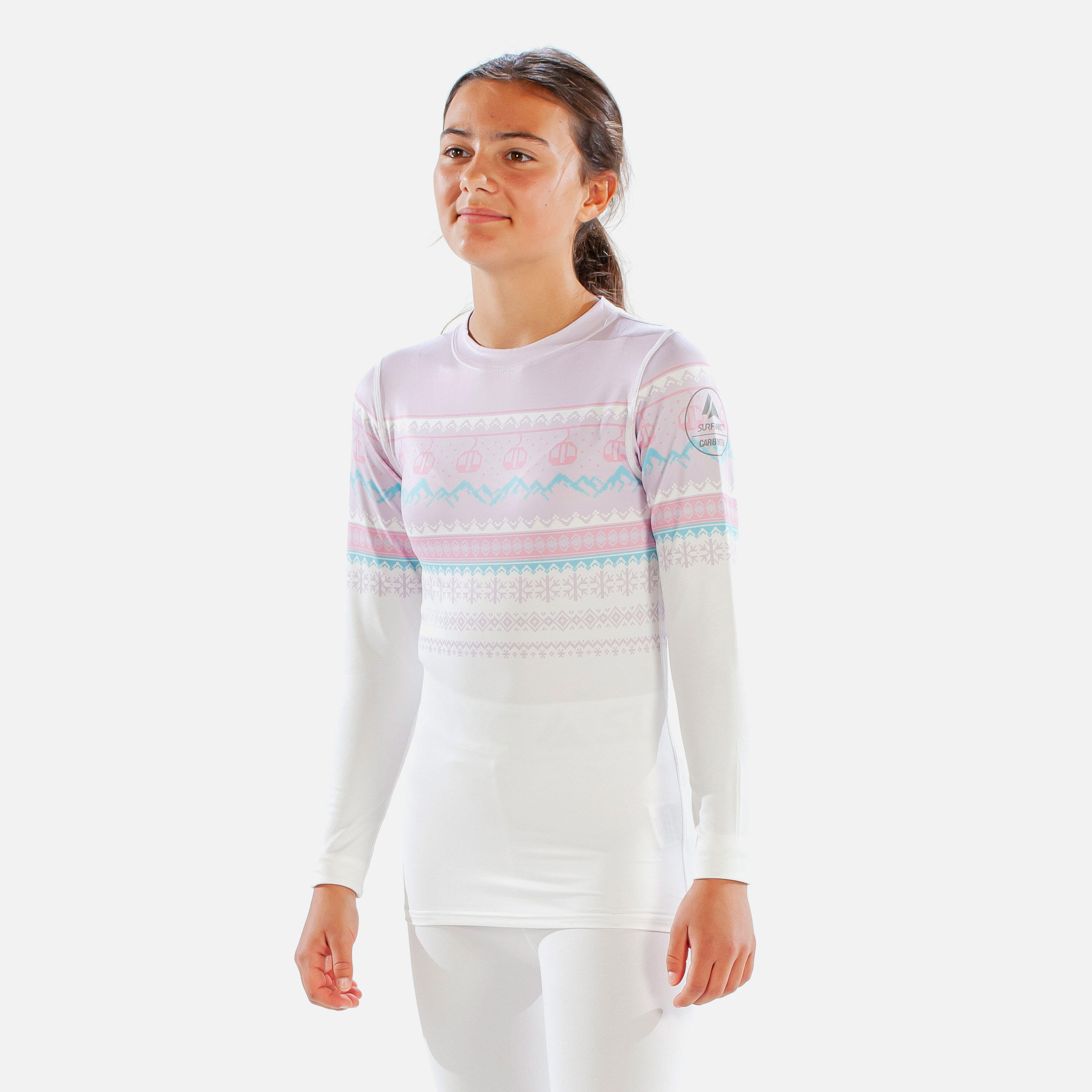 SURFANIC CarbonDri Cozy Fairisle Girls Crew Neck Pink